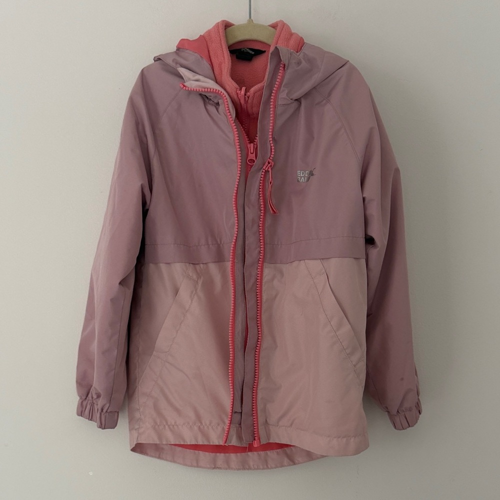 Eddie Bauer Kids Pink Two Layer Hooded Jacket with Coral Fleece Lining 5/6 Years